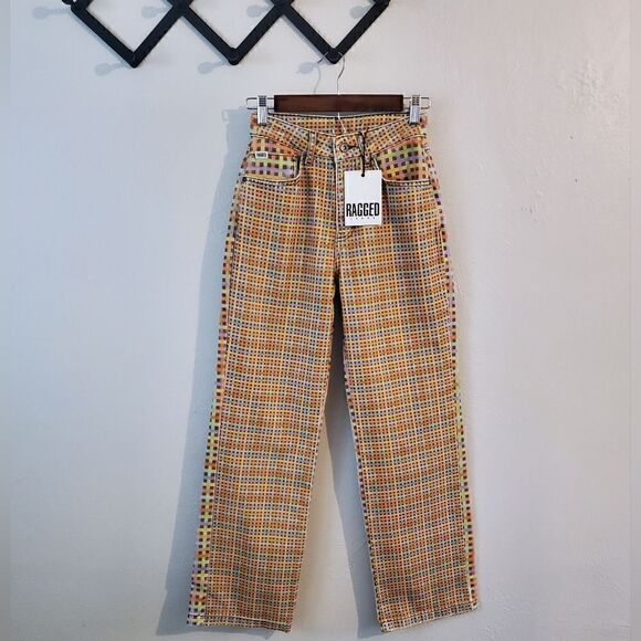 The Ragged Priest Oblivion Rainbow Plaid High Rise Straight Dad Jeans Size 24 - Picture 15 of 16